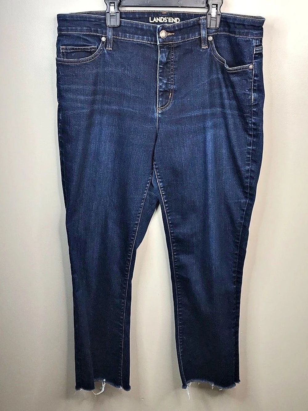 Lands' End Mid Rise Tru Straight Jean Straight Leg Jeans in Blue Sz 14